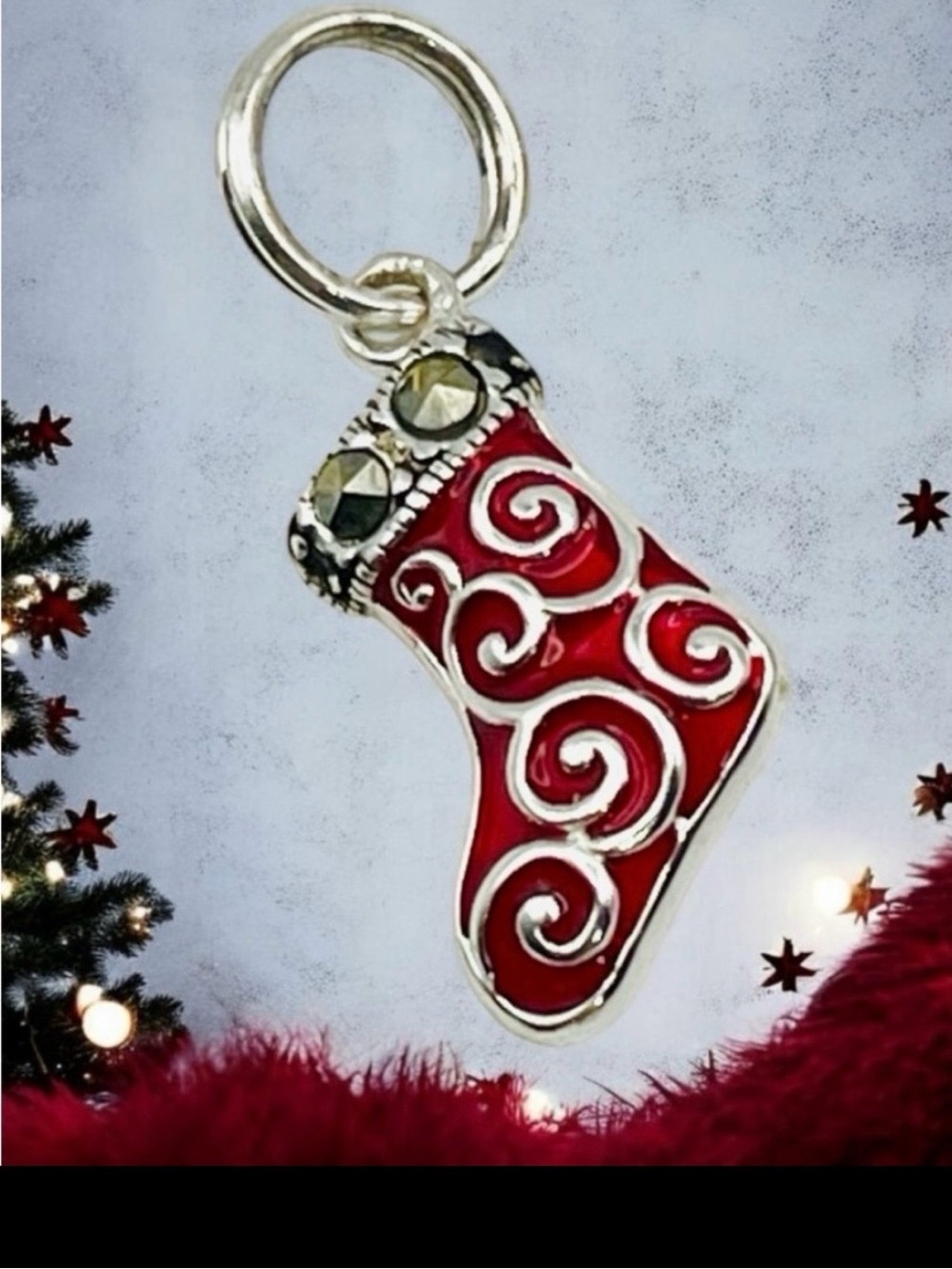 Darling Sterling Silver and Red Enamel Christmas Stocking Charm